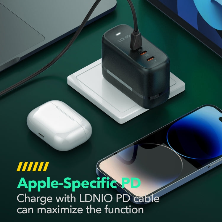 LDNIO Q367 65W GaN 3 x USB-C / Type-C Interface Charger with 1m USB-C / Type-C to USB-C / Type-C Data Cable, Plug Type:EU Plug(Black)