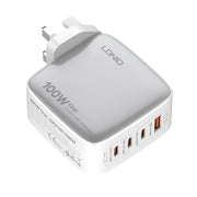 LDNIO Q408 100W GaN USB+3 USB-C / Type-C Interface Charger with 1m 100W USB-C / Type-C to USB-C / Type-C Data Cable, Plug Type:UK Plug(White)
