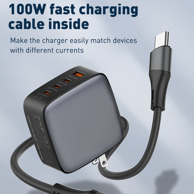 LDNIO Q408 100W GaN USB+3 USB-C / Type-C Interface Charger with 1m 100W USB-C / Type-C to USB-C / Type-C Data Cable, Plug Type:US Plug(Black)