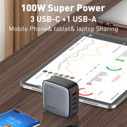 LDNIO Q408 100W GaN USB+3 USB-C / Type-C Interface Charger with 1m 100W USB-C / Type-C to USB-C / Type-C Data Cable, Plug Type:US Plug(White)