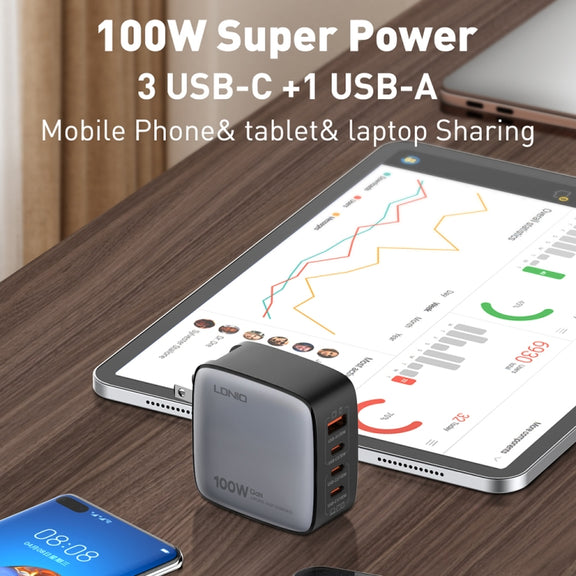 LDNIO Q408 100W GaN USB+3 USB-C / Type-C Interface Charger with 1m 100W USB-C / Type-C to USB-C / Type-C Data Cable, Plug Type:US Plug(White)