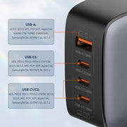 LDNIO Q408 100W GaN USB+3 USB-C / Type-C Interface Charger with 1m 100W USB-C / Type-C to USB-C / Type-C Data Cable, Plug Type:US Plug(Black)