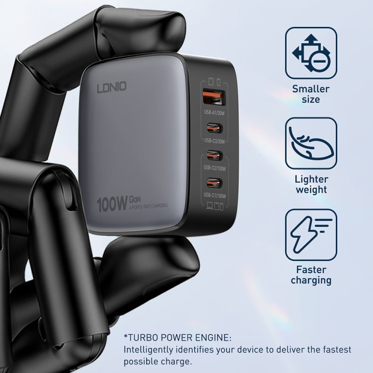 LDNIO Q408 100W GaN USB+3 USB-C / Type-C Interface Charger with 1m 100W USB-C / Type-C to USB-C / Type-C Data Cable, Plug Type:UK Plug(White)