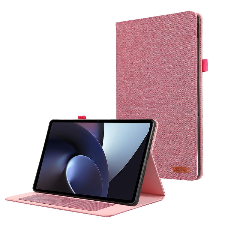 For OnePlus Pad Pro 12.1 Fabric Leather Tablet Case(Rose Red)