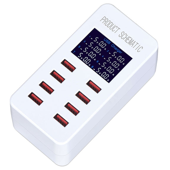 A8B 50W 8 Ports USB Smart Charging Station with Digital Display, Plug:EU Plug