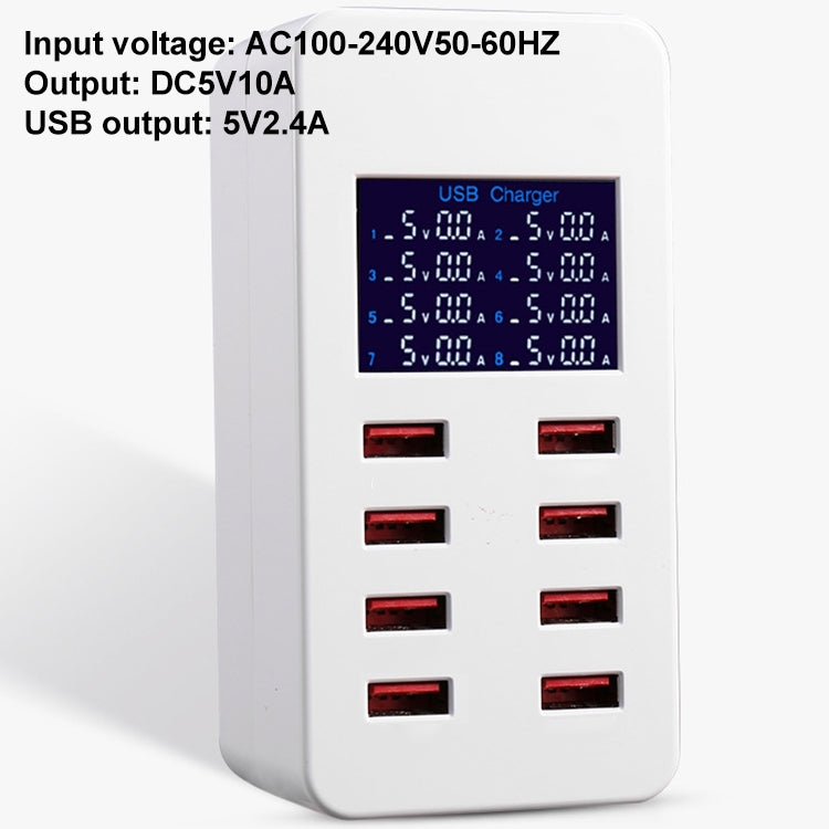 A8B 50W 8 Ports USB Smart Charging Station with Digital Display, Plug:EU Plug