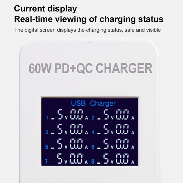 A8B 50W 8 Ports USB Smart Charging Station with Digital Display, Plug:EU Plug