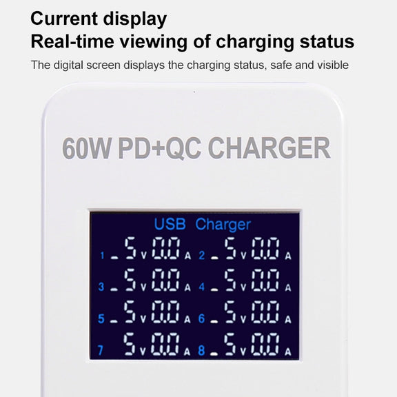 A8B 50W 8 Ports USB Smart Charging Station with Digital Display, Plug:EU Plug