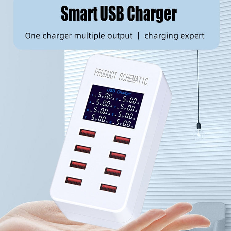 A8B 50W 8 Ports USB Smart Charging Station with Digital Display, Plug:EU Plug