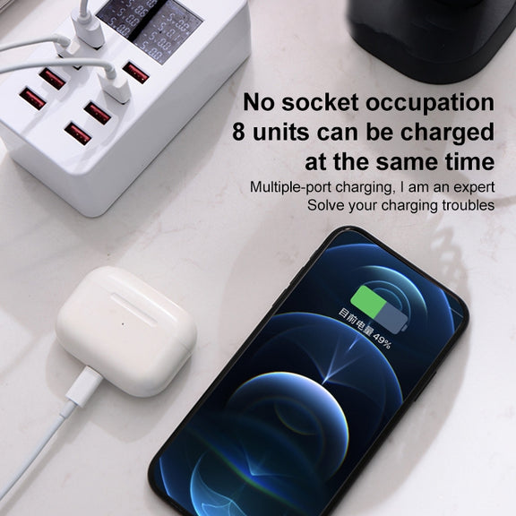 A8B 50W 8 Ports USB Smart Charging Station with Digital Display, Plug:EU Plug