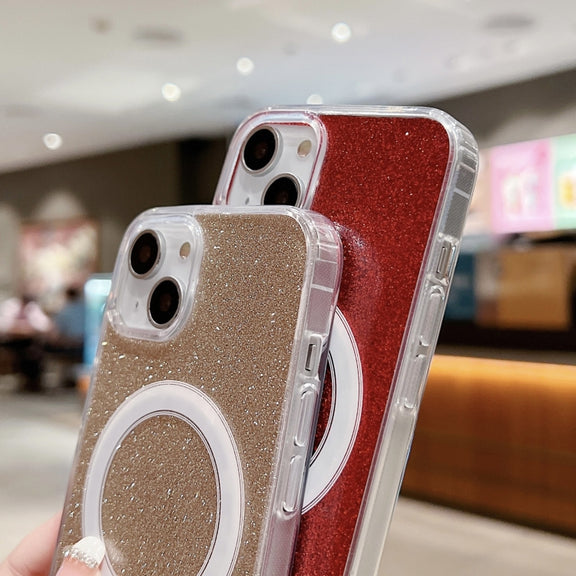 For iPhone 16 Plus Acrylic Transparent Glitter MagSafe Phone Case(Gold)