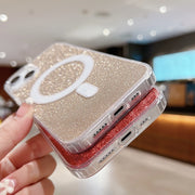 For iPhone 16 Plus Acrylic Transparent Glitter MagSafe Phone Case(Gold)