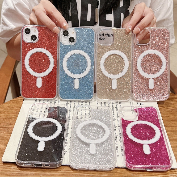 For iPhone 16 Plus Acrylic Transparent Glitter MagSafe Phone Case(Gold)