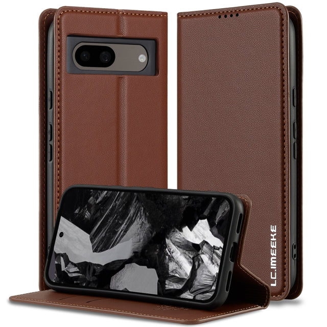 For Google Pixel 8A LC.IMEEKE L1 Series Frosted Fine Texture PU Phone Case(Brown)