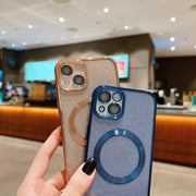 For iPhone 16 Plus Electroplating Pure Color Glitter Powder MagSafe Phone Case(Dark Blue)