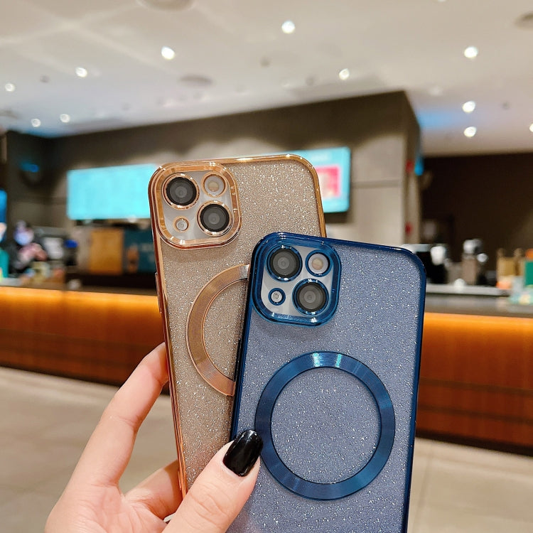 For iPhone 16 Pro Electroplating Pure Color Glitter Powder MagSafe Phone Case(Sierra Blue)