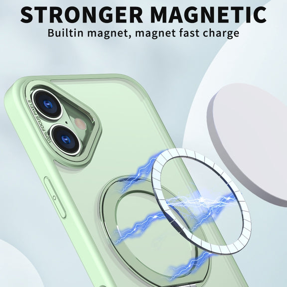 For iPhone 16 Plus Wing Series MagSafe Magnetic Ring Holder Phone Case(Avocado Green)