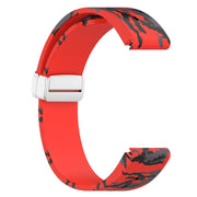 For Garmin Fenix 7S Magnetic Folding Silver Buckle Color Printed Silicone Watch Band(Camouflage Red)