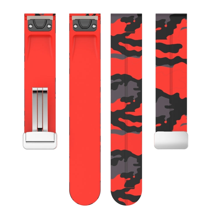 For Garmin Fenix 7S Magnetic Folding Silver Buckle Color Printed Silicone Watch Band(Camouflage Red)