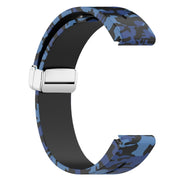 For Garmin Fenix 7S Magnetic Folding Silver Buckle Color Printed Silicone Watch Band(Camouflage Blue)