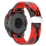 For Garmin Fenix 7X Magnetic Folding Silver Buckle Color Printed Silicone Watch Band(Camouflage Red)