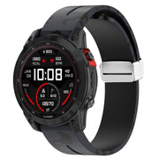 For Garmin Fenix 7X Magnetic Folding Silver Buckle Color Printed Silicone Watch Band(Camouflage Grey)