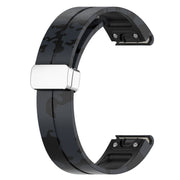 For Garmin Fenix 7X Magnetic Folding Silver Buckle Color Printed Silicone Watch Band(Camouflage Grey)