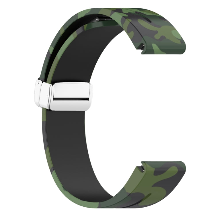For Garmin Fenix 7X Magnetic Folding Silver Buckle Color Printed Silicone Watch Band(Camouflage Green)