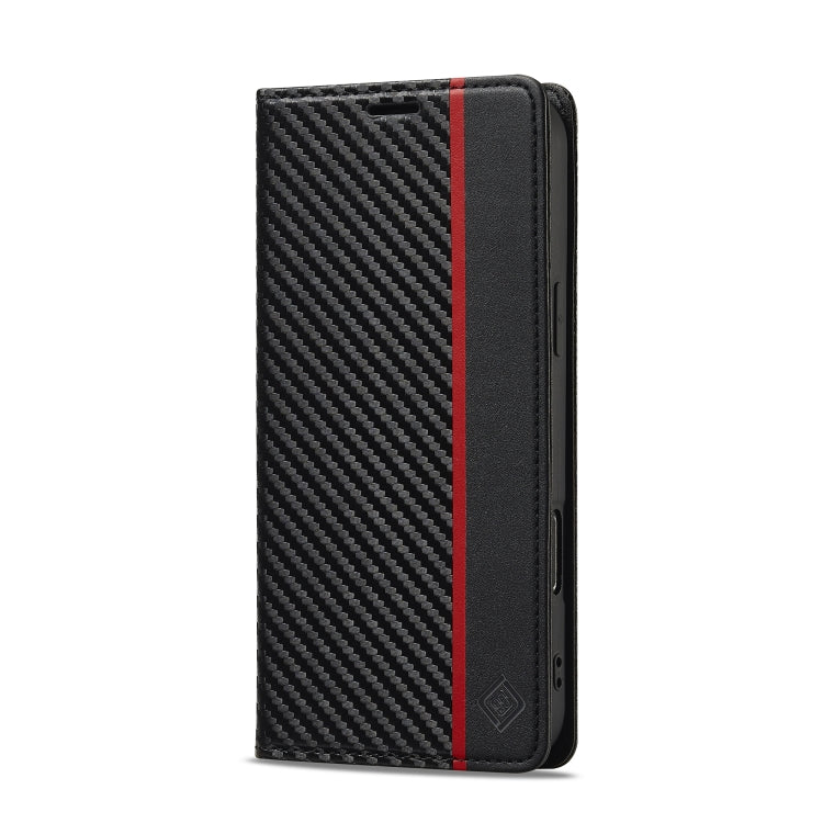 For iPhone 16 Pro Max LC.IMEEKE Carbon Fiber Leather Phone Case(Vertical Black)