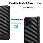 For iPhone 16 Pro Max LC.IMEEKE Carbon Fiber Leather Phone Case(Horizontal Black)