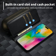 For iPhone 16 Pro LC.IMEEKE Carbon Fiber Leather Phone Case(Horizontal Black)