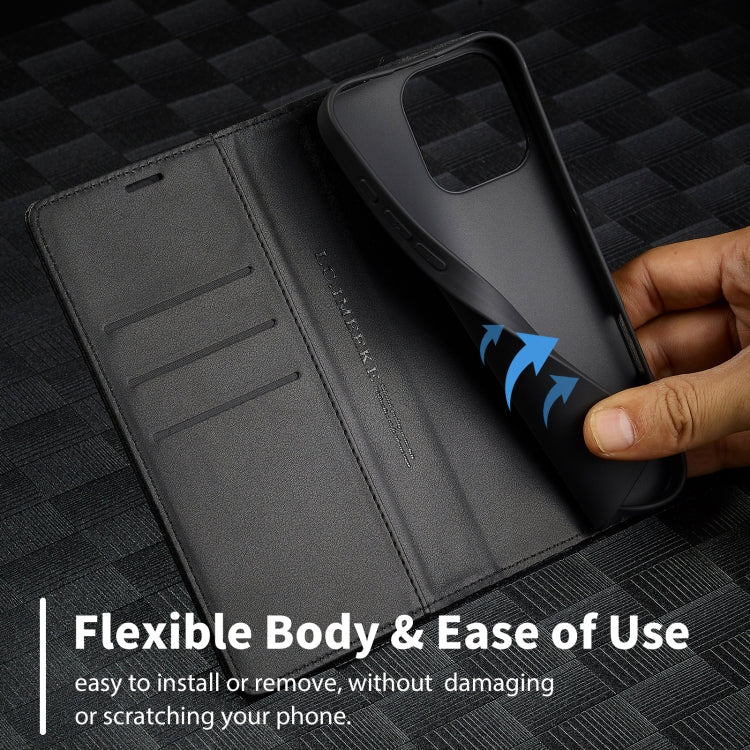 For iPhone 16 Pro LC.IMEEKE Carbon Fiber Leather Phone Case(Horizontal Black)