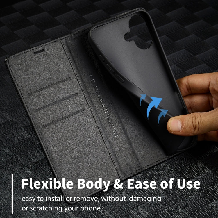 For iPhone 16 Plus LC.IMEEKE Carbon Fiber Leather Phone Case(Horizontal Black)