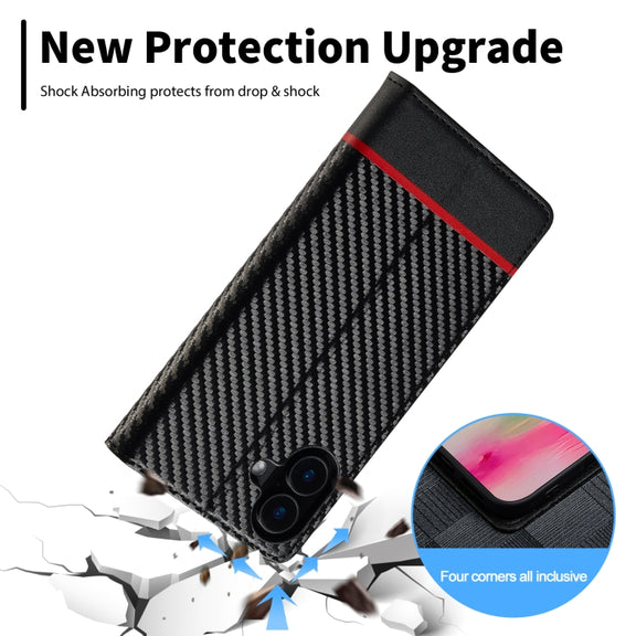 For iPhone 16 LC.IMEEKE Carbon Fiber Leather Phone Case(Horizontal Black)