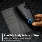 For iPhone 16 LC.IMEEKE Carbon Fiber Leather Phone Case(Horizontal Black)