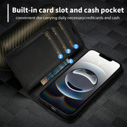 For iPhone 16e LC.IMEEKE Carbon Fiber Leather Phone Case(Vertical Black)