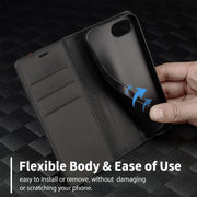For iPhone 16e LC.IMEEKE Carbon Fiber Leather Phone Case(Horizontal Black)