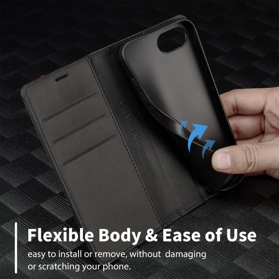 For iPhone 16e LC.IMEEKE Carbon Fiber Leather Phone Case(Horizontal Black)