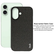 For iPhone 16 imak Ruiyi Series Cloth Texture PU + PC Phone Case(Black)