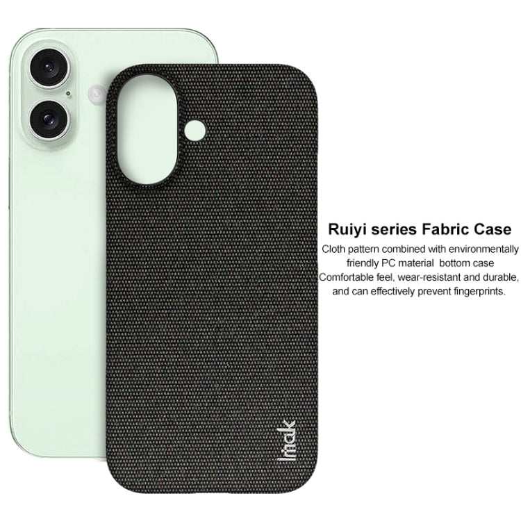 For iPhone 16 imak Ruiyi Series Cloth Texture PU + PC Phone Case(Black)