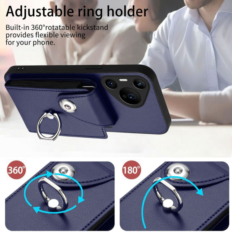 For Huawei Pura 70 Pro / 70 Pro+ Organ Card Bag Ring Holder Phone Case(Blue)