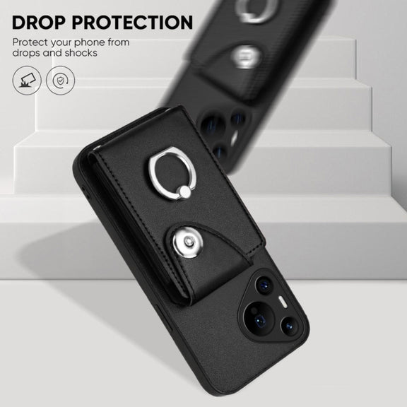 For Huawei Pura 70 Pro / 70 Pro+ Organ Card Bag Ring Holder Phone Case(Black)