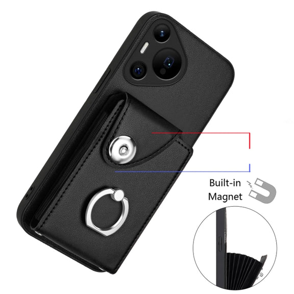 For Huawei Pura 70 Pro / 70 Pro+ Organ Card Bag Ring Holder Phone Case(Black)