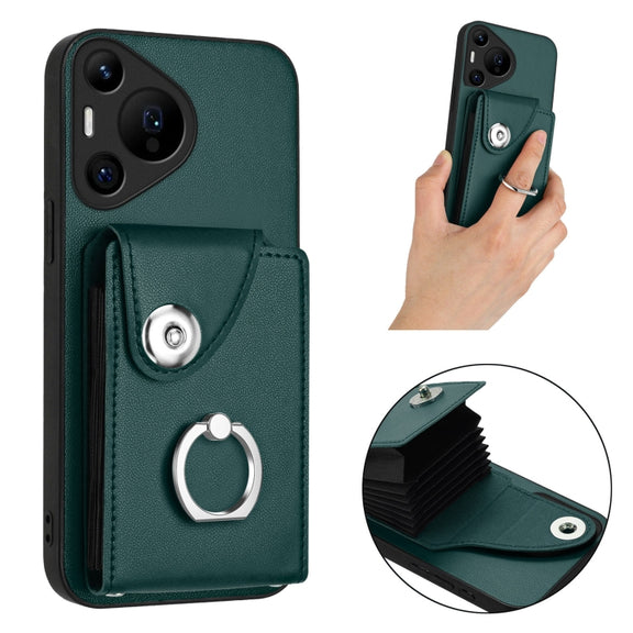 For Huawei Pura 70 Pro / 70 Pro+ Organ Card Bag Ring Holder Phone Case(Green)