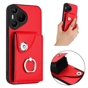 For Huawei Pura 70 Organ Card Bag Ring Holder Phone Case(Red)
