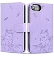 For iPhone 16e Cute Cat Embossed Leather Phone Case(Purple) - iPhone 16e Cases by PMC TechLife | Online Shopping South Africa | PMC TechLife | Buy Now Pay Later Mobicred