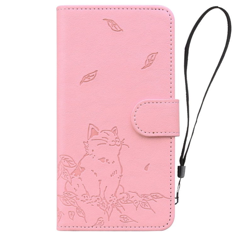 For iPhone 16e Cute Cat Embossed Leather Phone Case(Pink)