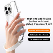 For iPhone 16 Pro Max SULADA  Electroplated Clear TPU Soft Frame Phone Case with Wrist Strap(Silver)