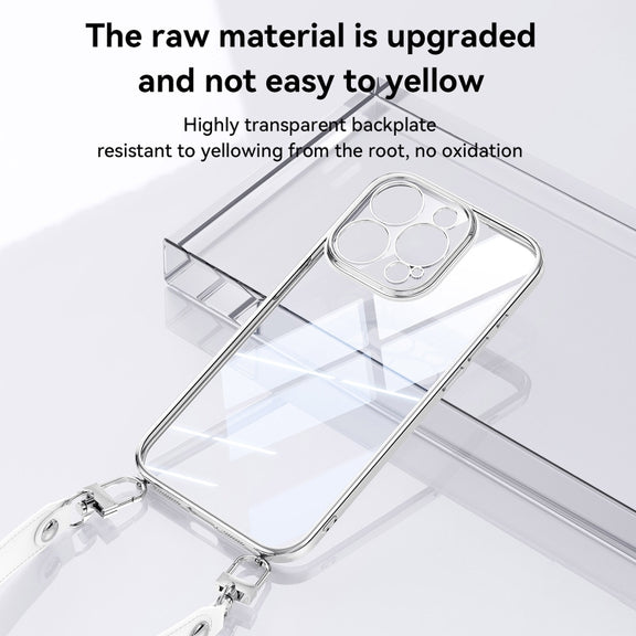 For iPhone 16 Plus SULADA  Electroplated Clear TPU Soft Frame Phone Case with Wrist Strap(Silver)