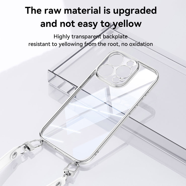 For iPhone 16 Plus SULADA  Electroplated Clear TPU Soft Frame Phone Case with Wrist Strap(Black)
